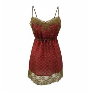 Vintage Express 100% Silk Babydoll Red Green Lace Cami Y2K  Boho Small Coquette